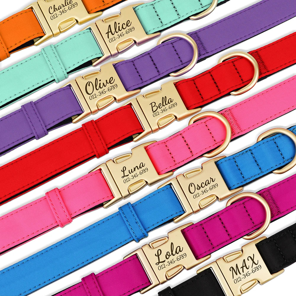 Personalized Dog Collar Leash Set Durable Nylon Dog Necklace Free Engraving Pet Puppy Collars With Lead Waterproof For Dogs Pug