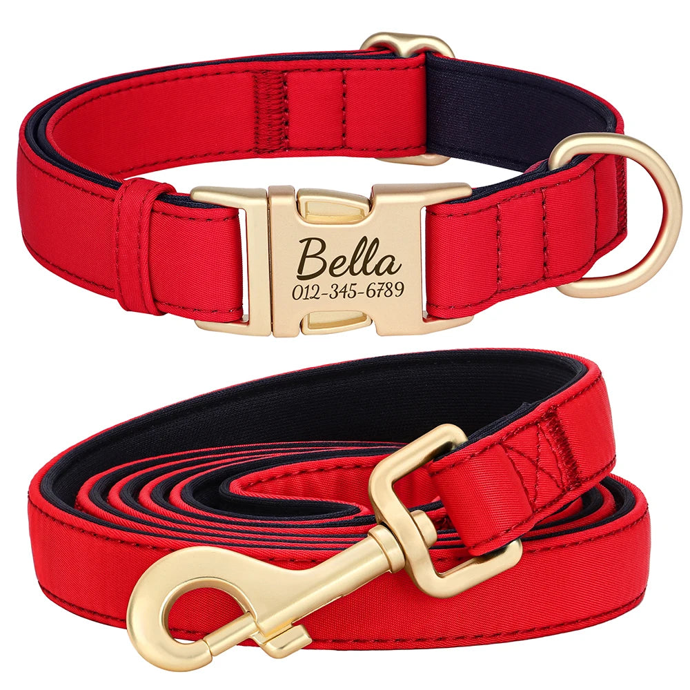 Personalized Dog Collar Leash Set Durable Nylon Dog Necklace Free Engraving Pet Puppy Collars With Lead Waterproof For Dogs Pug