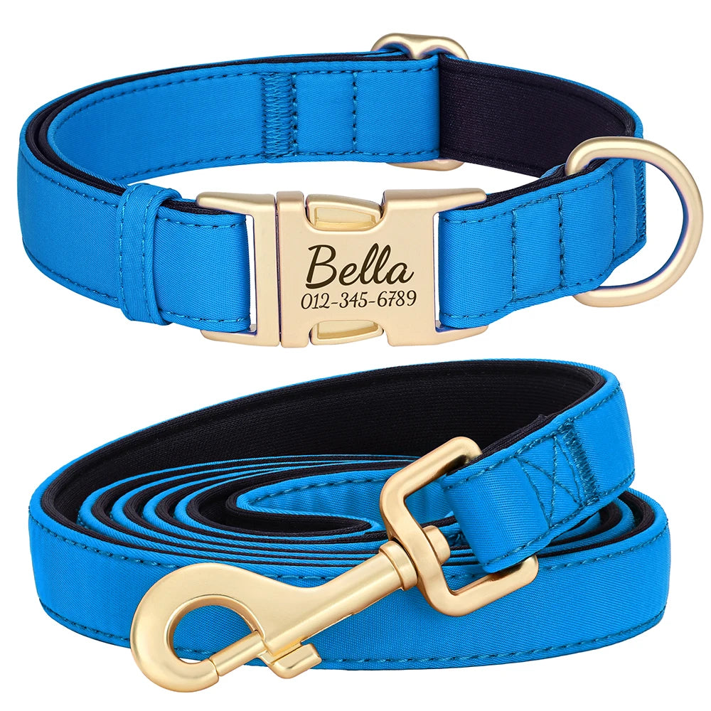 Personalized Dog Collar Leash Set Durable Nylon Dog Necklace Free Engraving Pet Puppy Collars With Lead Waterproof For Dogs Pug