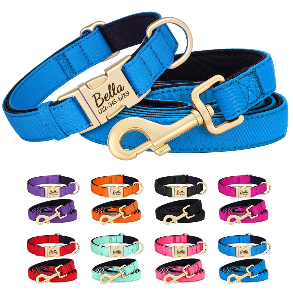 Personalized Dog Collar Leash Set Durable Nylon Dog Necklace Free Engraving Pet Puppy Collars With Lead Waterproof For Dogs Pug
