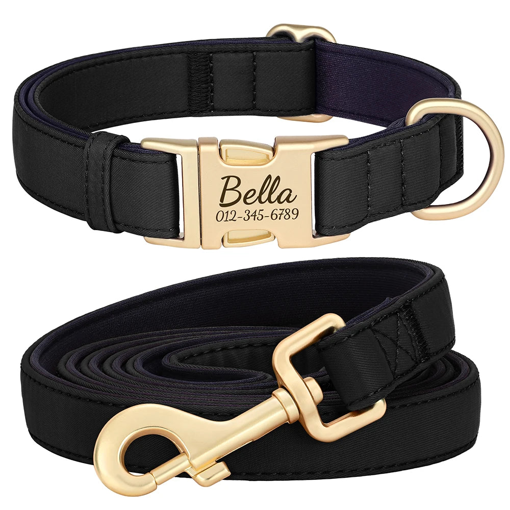 Personalized Dog Collar Leash Set Durable Nylon Dog Necklace Free Engraving Pet Puppy Collars With Lead Waterproof For Dogs Pug