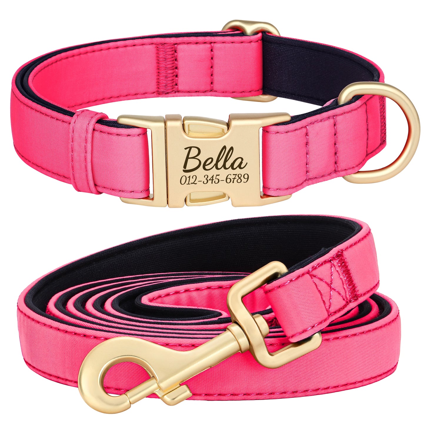 Personalized Dog Collar Leash Set Durable Nylon Dog Necklace Free Engraving Pet Puppy Collars With Lead Waterproof For Dogs Pug