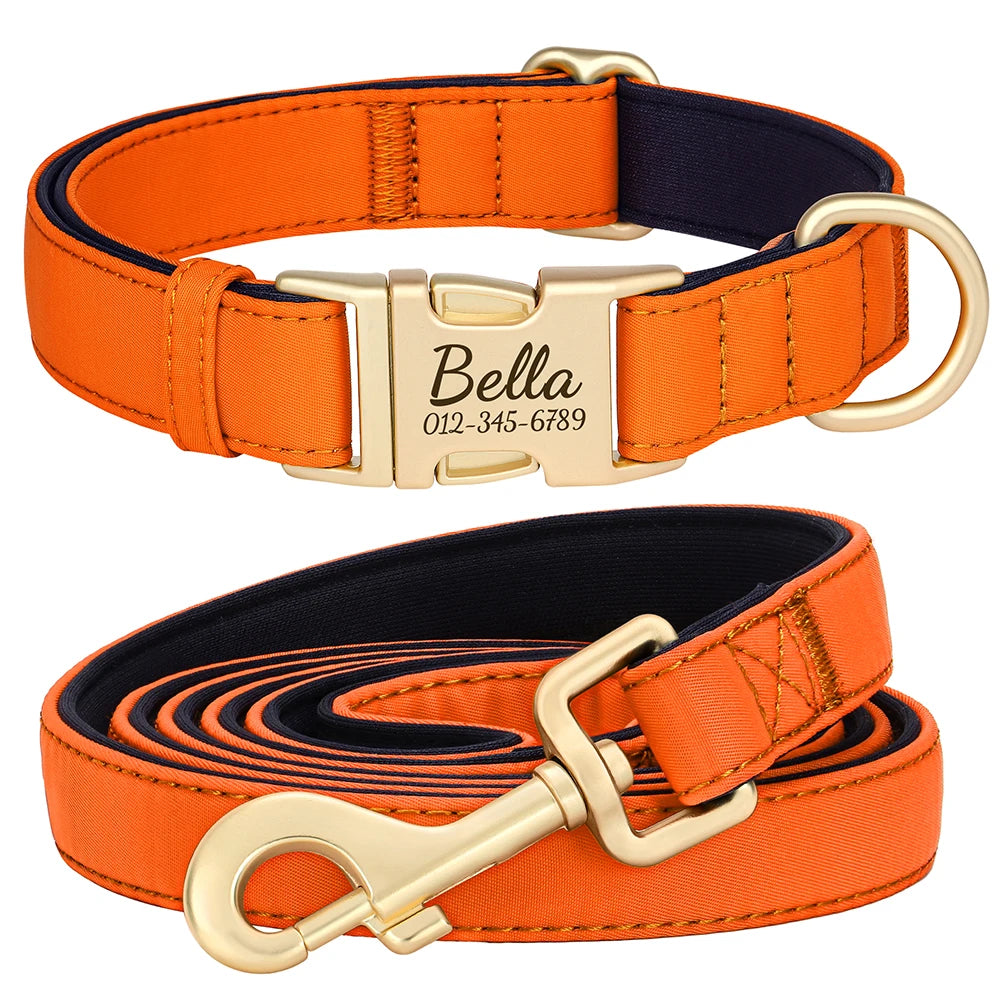 Personalized Dog Collar Leash Set Durable Nylon Dog Necklace Free Engraving Pet Puppy Collars With Lead Waterproof For Dogs Pug